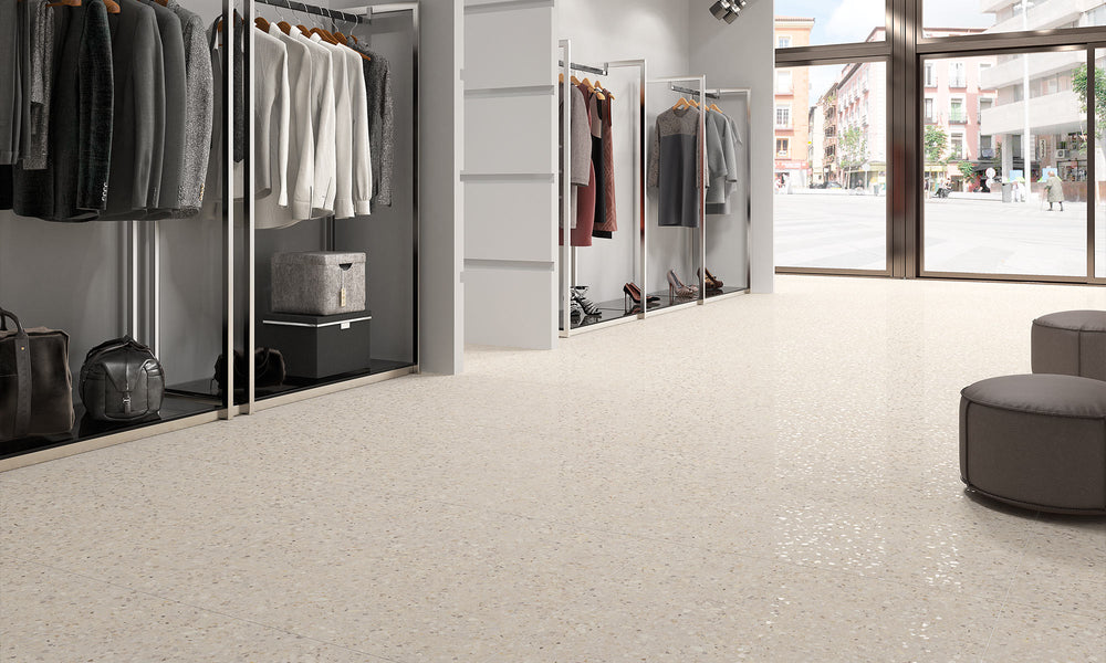 TERRAZZO BEIGE PW 80X80CM POR/GL/MT SPAIN BX=1.28M2=13.78SF