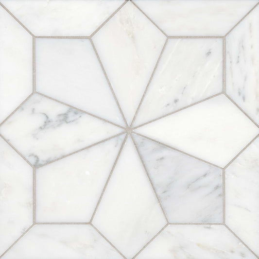 Blomma Honed Marble Mosaic Tile in Bianco