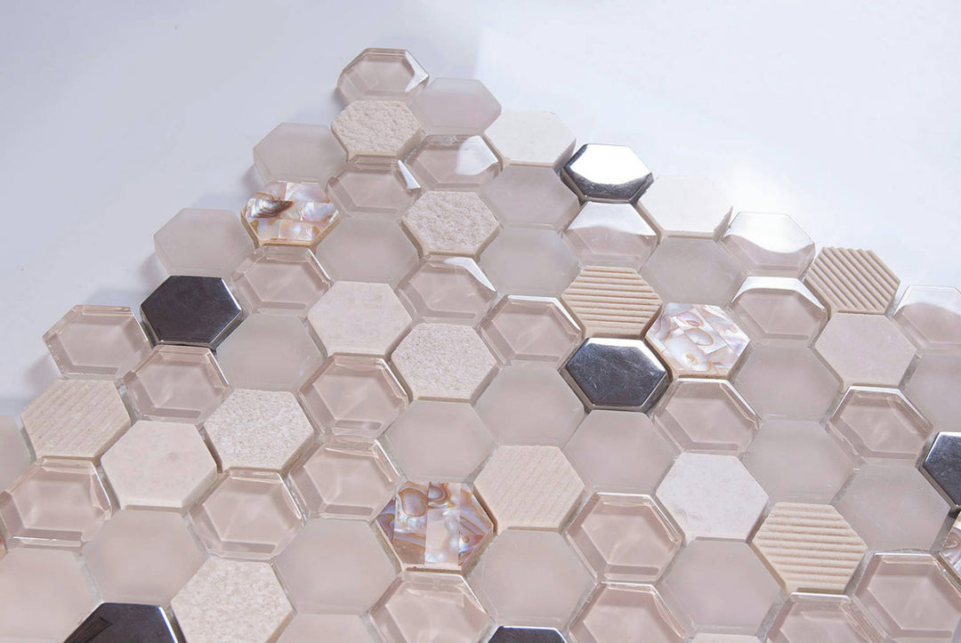 HEXAGONOL BEIGE NACAR 30X30.5CM MOSAIC SPAIN BX=1M2=10.76SF