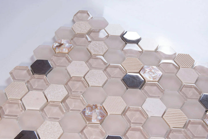 HEXAGONOL BEIGE NACAR 30X30.5CM MOSAIC SPAIN BX=1M2=10.76SF