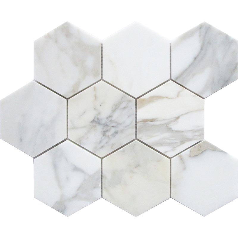 AST CALACATA GOLD HEX 29.8X25.9cm MOSAIC BX=0.84SM=9.05SF